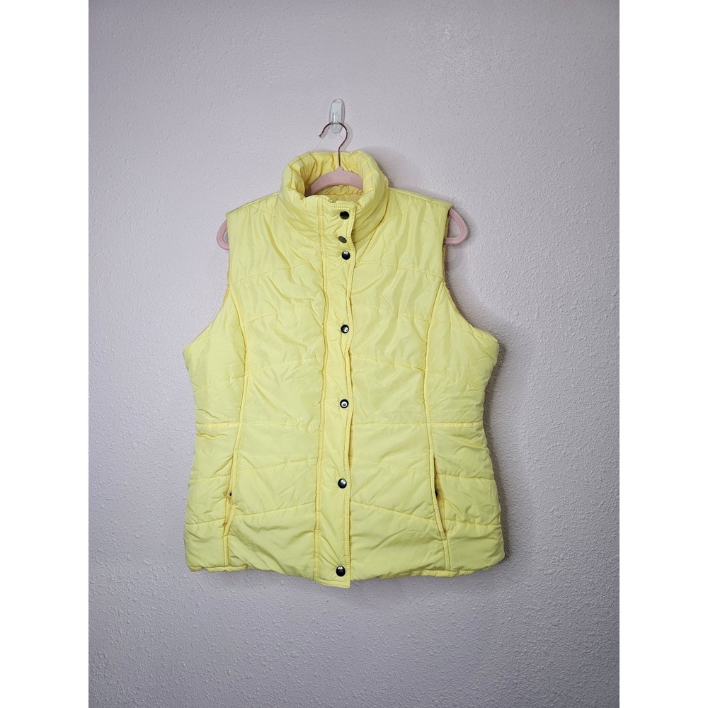 New York & Company Yellow‎ Puffer Vest Womens XL Quilted Zip Front Snap Closure